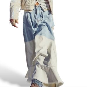 OneTeaspoon Dipped Casanova Maverick Denim Maxi Skirt A-line White Blue Raw Hem